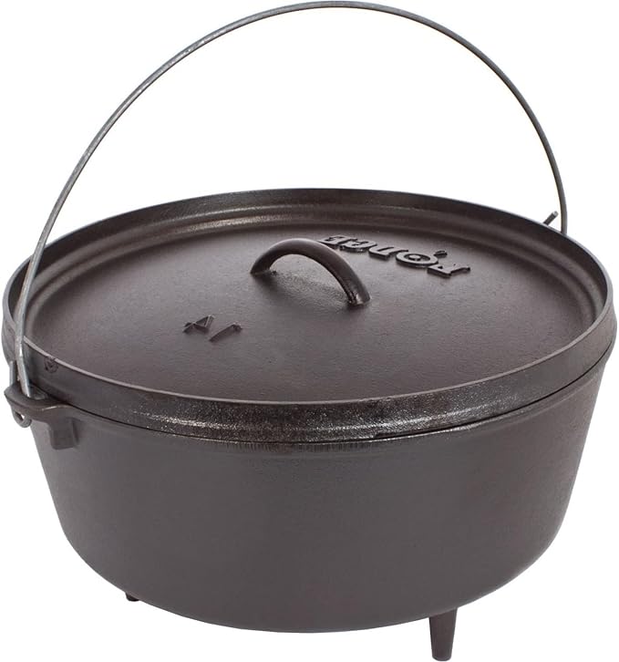 Lodge 5 Quart Pre-Seasoned Cast Iron Camp Dutch Oven with Lid - Dual Handles - Use in the Oven, on the Stove, on the Grill or over the Campfire - Black