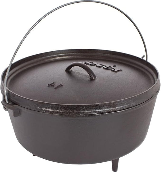 Lodge 5 Quart Pre-Seasoned Cast Iron Camp Dutch Oven with Lid - Dual Handles - Use in the Oven, on the Stove, on the Grill or over the Campfire - Black