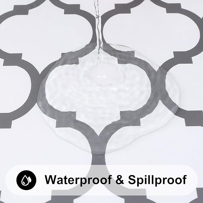 Smiry Rectangle Picnic Table Cover, Waterproof Elastic Fitted Camping Tablecloths for 8 Foot Tables, Wipeable Flannel Backed Vinyl Tablecloth Protector for Indoor, Outdoor (White, 30x96 Inches)