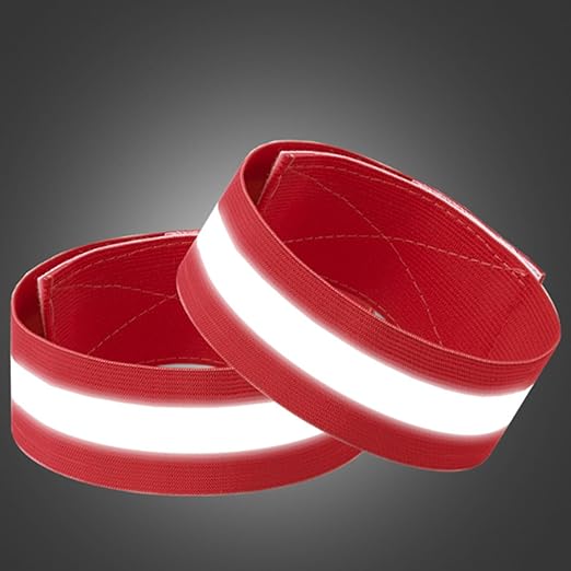 4 PCS Reflective Wrist Strap 4x1.5cm Running Safety Gear Reflective Wristbands High Visibility Bike Ankle Bands Reflector Armband Self-Adhesive Reflective Bands for Walking,Night Sports Red