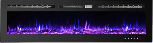 CharaVector 60 inch 750W/1500W Electric Fireplace Inserts with Remote Control in Wall Mounted, Energy Saving LED Insert Fireplace Heater Indoor Glass View with Remote Control & Touch Screen, Black