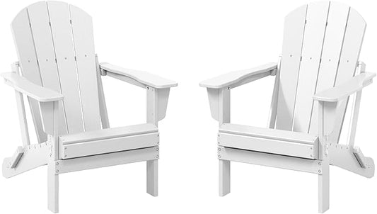 WestinTrends Malibu 2 Piece Set Outdoor Folding Poly Adirondack Chair, White