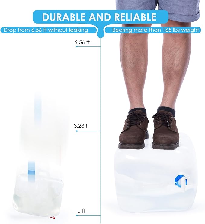 Collapsible Water Container Jug with Spigot, 2 Packs 5.3 Gallon BPA Free Camping Water Storage Carrier for Outdoor Hiking Backpacking & Emergency Survival Kit, Foldable Portable Canteen