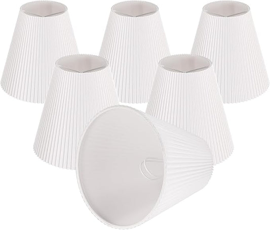 6Pcs Chandelier Lamp Shades, Pleated White Empire Scalloped Fabric Mini Clip-on Bulb Lamp Shade Set of 6 3×6×5 in Small Replacement Lampshade
