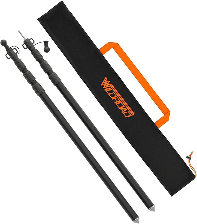 WILDROAD Tarp Poles Tent Poles Canopy Poles 8.37 ft, Telescoping Aluminum Poles with Non-Slip Aluminum Cone Bottom, Portable and Lightweight Camping Gear for Camping and Awnings, Set of 2