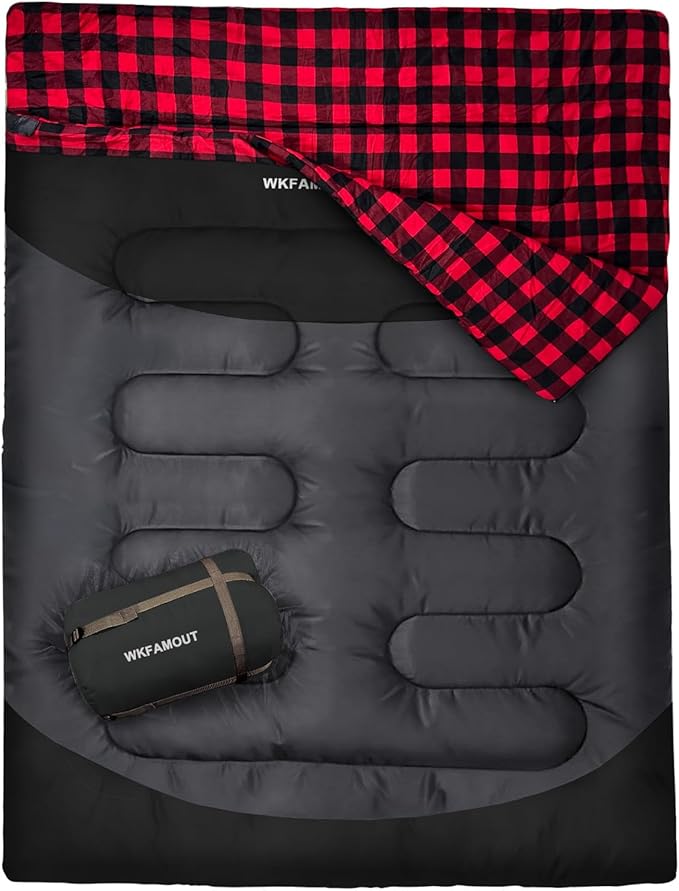 Double Sleeping Bag for Adults Machine Washable 2 Person Camping Sleeping Bag Queen Size Waterproof with Compression Sack for Cold Weather 3-4 Seasons
