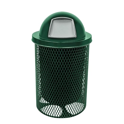 RDT-TXTGRN Heavy Duty 32 Gallon Round Trash Receptacle, Liner Included, Textured Green with Textured Green Steel Dome Top, Made in America