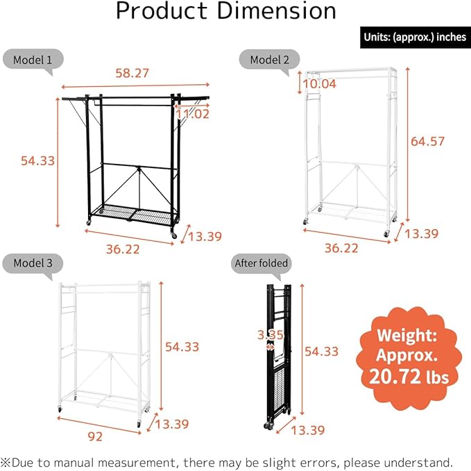 lumizone Expandable Wardrobe Closet, Foldable Clothing Rack with Shelves, Heavy Duty Collapsible Garment Rack Organizer for Hanging Clothes, Shoes & Storage(Black)