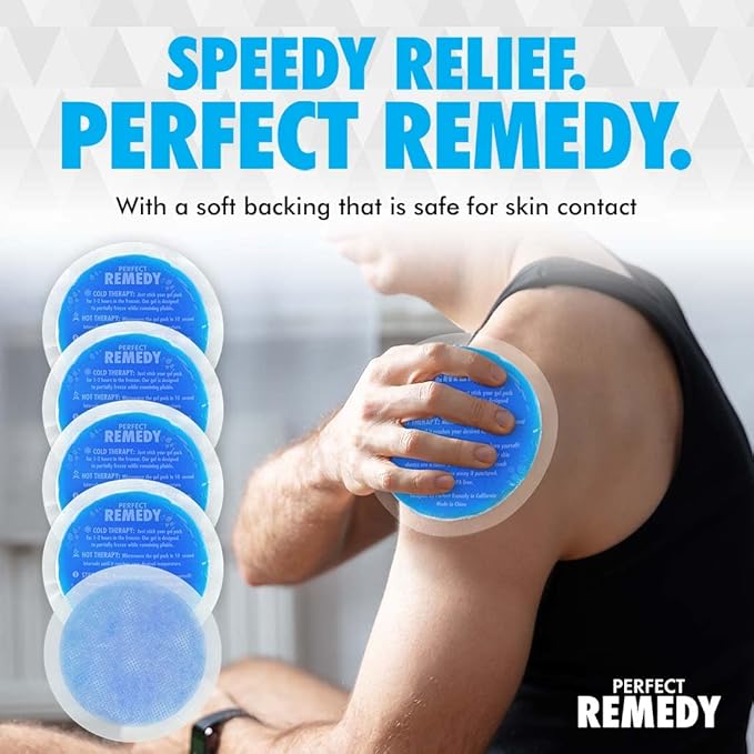 Perfect Remedy Round Gel Ice Pack, Hot & Cold Compress Reusable Injury Ice Pack Aid for Pain condition, Soothing Soft Gel for Soreness & Muscle Strain Support, Hot Water Bottle Alternative (5Pk, Blue)