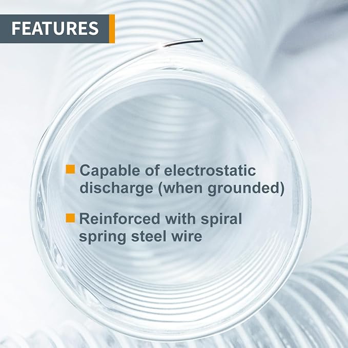 POWERTEC 4" x 10' Flexible PVC Dust Collection Hose with 2pcs Stainless Steel Key Hose Clamps for Table Saw, Band Saw, Planer, Jointer, Woodworking and Garage, WoodShop Dust Collection System (70242)