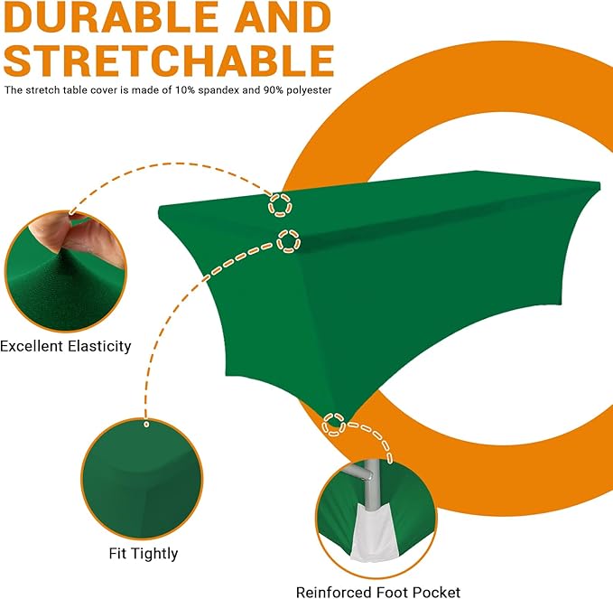 Eurmax USA 4Ft Rectangular Fitted Spandex Tablecloths Wedding Patio Table Covers Event Stretchable Tablecloth (Emerald Green)