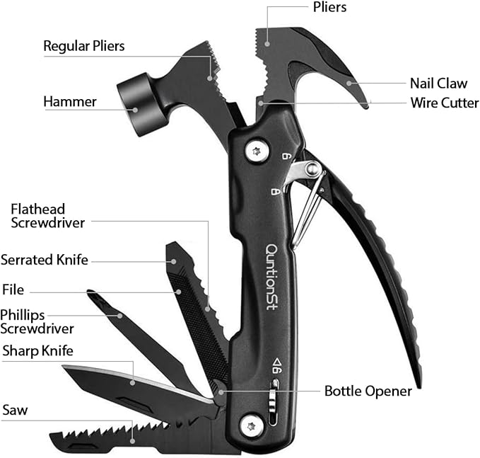 Gifts for Men,12-in-1 Hammer Multitool, Stocking Stuffers for Men,Christmas Stocking Stuffers for Adults Dad Husband Boyfriend, Camping Essentials Mens Gift for Him, Birthday Gift Idea,Mini Multi Tool