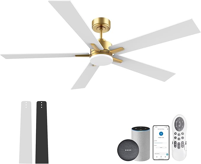 72" Large Smart Ceiling Fan with Lights Remote,Silent DC Motor,Control via Voice Alexa Google App,Outdoor Indoor Gold White Ceiling Fans for Large Modern Living Room Patio,Dimmable,5 Blades in Black