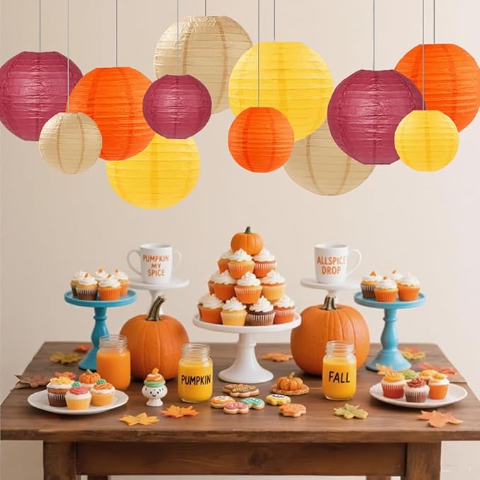 Burgundy Maroon Wine Paper Lanterns Decorative 12pcs Party Hanging Decorations for Rustic Fall Party Bridal Shower Wedding Baby Shower Graduation Anniversary Room Decor