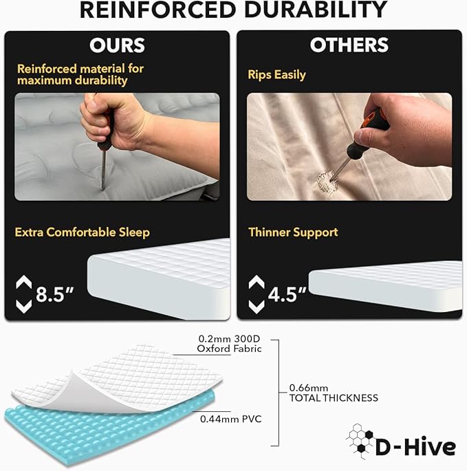 D-Hive Unbeatable Durability SUV Air Mattress for Car Camping, Durable Extra Thick 300D Oxford Fabric, Quick Easy Set-Up w/Electric Pump, Car Bed Mattress, Mattress for SUV, Air Mattress