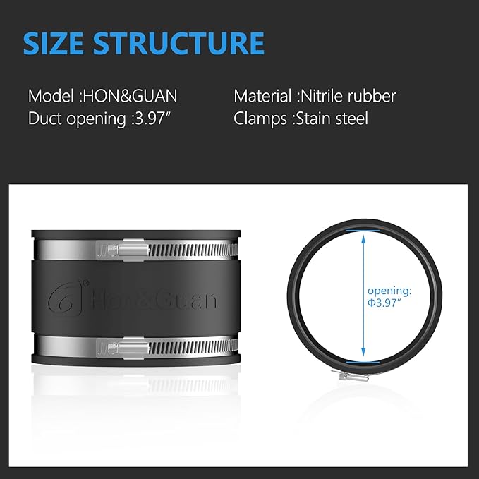 Hon&Guan 4 Dust Collection Fittings Rubber Noise Reduction Clamp for 4 Inch PVC Pipe/HVAC Inline Duct Fans and Carbon Filters/Duct Reducer.