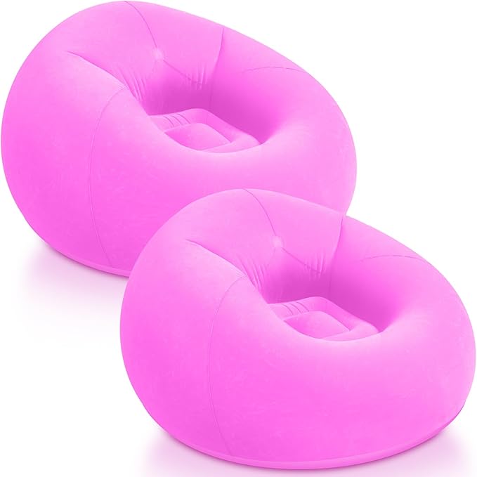 Realspring Inflatable Bean Bag Chairs Outdoor Blow up Camping Chairs Inflatable Lazy Sofa Folding Portable Bean Bag Loungers Couch for Movie Night(Pink,2 Pcs)