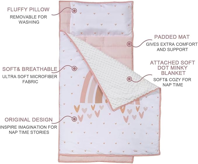 Extra Large Toddler Nap mat by Cokouchyi, Toddler Sleeping Bag with Removable Pillow, Measures 53 x 21 x 1.5 Inches, Sleeping Mat, Ideal for Daycare and Preschool Kindergarten