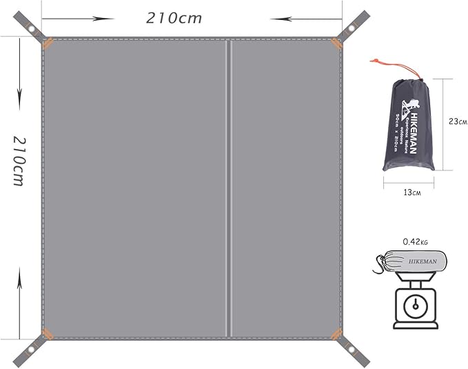 Hikeman Tent Footprint - Waterproof Camping Tarp, Heavy Duty Tent Floor Saver, Ultralight Ground Sheet Mat for Hiking, Backpacking, Hammock, Beach - Storage Bag Included(XL-83”x83”)