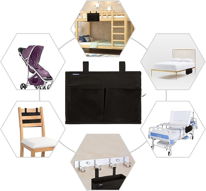 Surblue Caddy Hanging Organizer Bedside Storage Bag for Bunk and Hospital Beds, Black, Small
