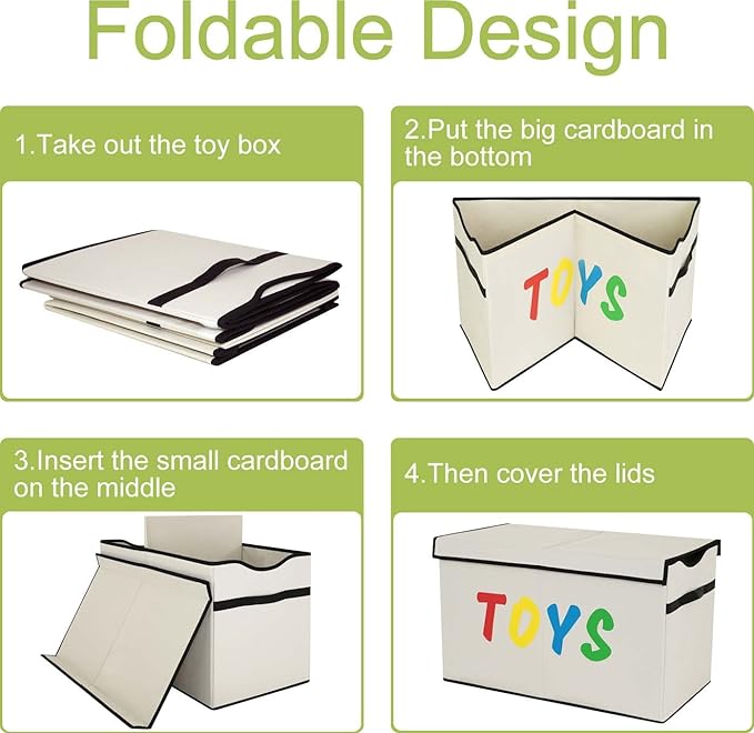 Toy Box Chest, Collapsible Sturdy Storage Bins with Lids, Extra Large Kids Toy Storage Organizer Boxes Bins Baskets for Kids, Boys, Girls, Nursery Room, Playroom, Closet (New Beige)