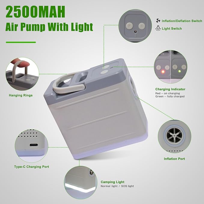 Self Inflating Sleeping Pad for Camping, 4" Extra-Thick Memory Foam Camping Mattress with Electric Pump, Fast Inflate & Deflate, 9.5 R-Value Insulated Camping Pad for Car Travel Tent Cot, Grey