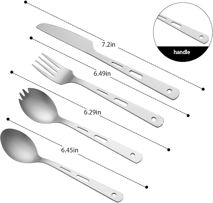 Titanium 4-Piece Silverware Set - Lightweight, Eco-Friendly Camping & Backpacking Cutlery (Knife, Fork, Spoon, Salad Spoon) with Carrying Bag for Outdoor Travel, Hiking & Picnic