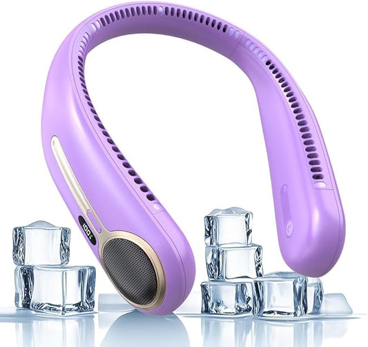 Portable Neck Fan,Gift Ideas,Personal Wearable Bladeless Fan,360° Cooling,LED Display,4-Speeds,6000mAh Rechargeable,Powerful Wind,Outdoor Travel Camping,Birthday Gifts for Men Women Dad Mom (Purple)