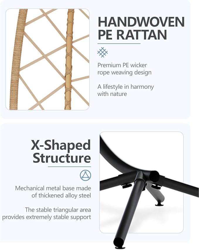 SWITTE Egg Swing Chair with Stand, Outdoor Patio Hanging Egg Chair, Indoor Hammock Chair with Cushion for Garden Backyard, 350LBS Capacity-Beige