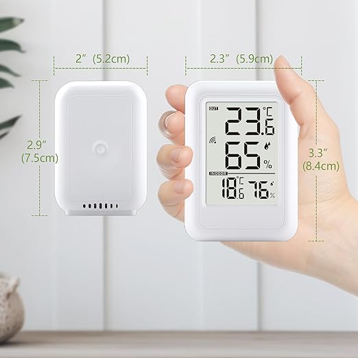 Indoor Outdoor Thermometer Hygrometer Wireless, Temperature Humidity Monitor with 330FT Range Remote Sensor, Max/Min Record, ℃/℉ Switch for Home, Office,Greenhouse, Baby Room (Type B)