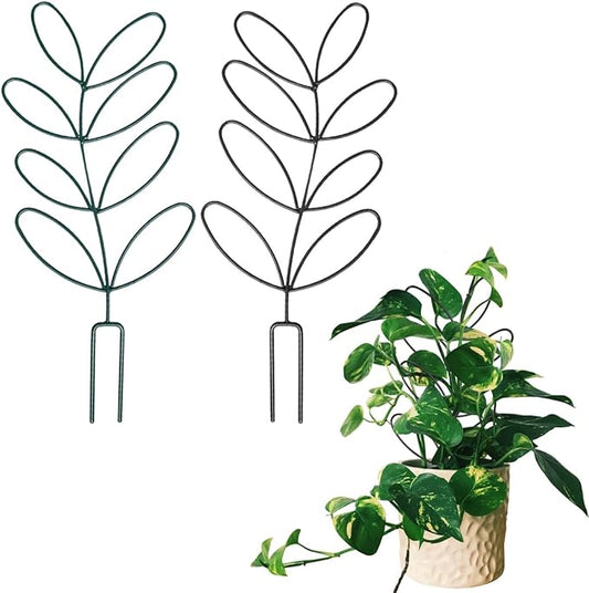 2Pack Indoor Plant Trellis Metal Wire Garden Trellis ，Small Climbing Leaf Shape Trellis for Garden Potted Plant Houseplant(Blackish)