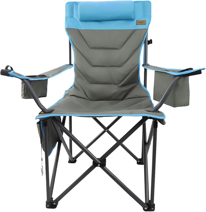 Outdoor Folding Camping Chair -Oversize Camping Chairs for Adults,Support 400lbs with Pillows & Cup Holders & Cooler Bags- Heavy Duty Collapsible Chairs for Sports Garden Beach Fishing(Bluegray)