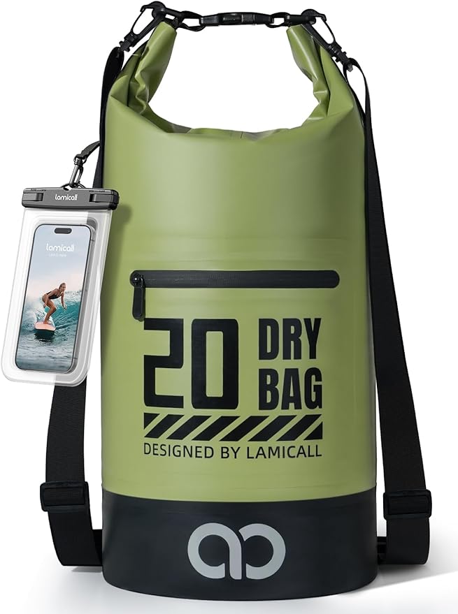 Lamicall Dry Bag Waterproof Backpack - [Zippered Pocket] 5L/10L/20L/30L/40L Roll Top Waterproof Bag with Water Proof Phone Pouch, Floatable Drybag for Swimming, Boating, Kayaking, Camping, Beach