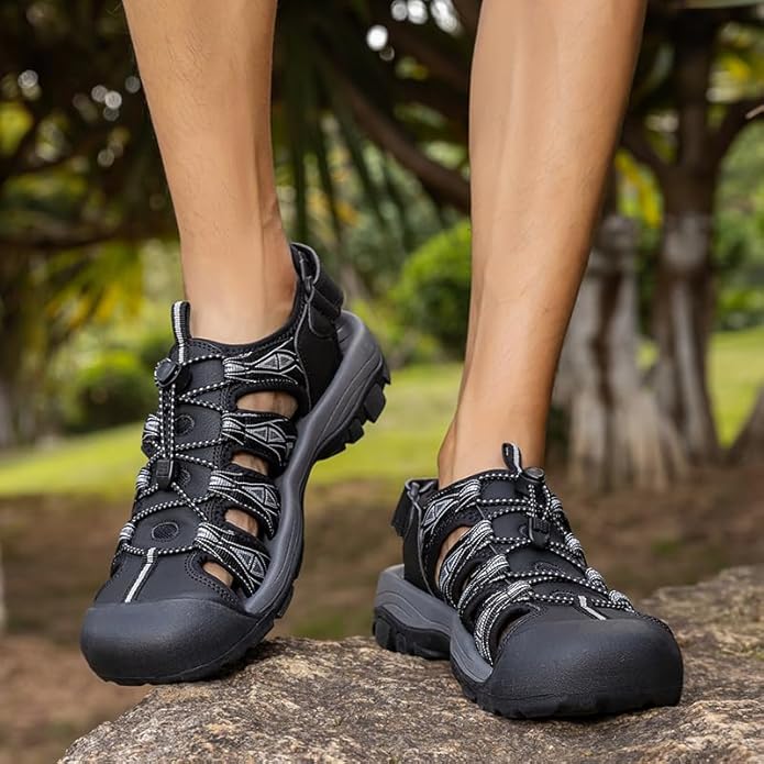 FLARUT Men's Athletic Sandals - Closed Toe Sport Hiking & Outdoor Walking Water Sandals with Anti-Slip Cushioning and Breathable Mesh