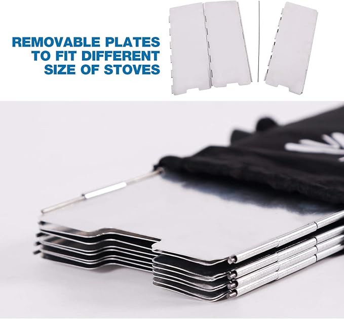 REDCAMP Folding Outdoor Stove Windscreen, 9 Plates Aluminum Camping Stove Windshield with Carrying bag, Lightweight Butane Burner Windshield