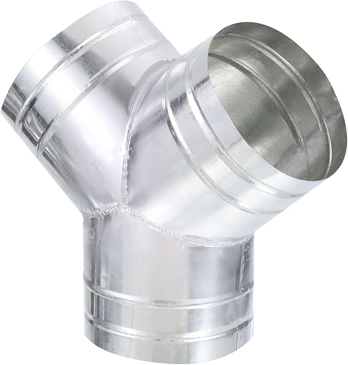 6" Inch Galvanized Steel Y Shape 3 Way Duct Splitter - 45 Degree HVAC Ventilation Fitting for Dryer Vent, Exhaust Fan & Dust Collection Systems