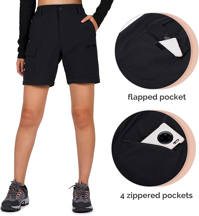 Cycorld Women's-Hiking-Pants-Convertible Quick-Dry-Stretch-Lightweight Zip-Off Outdoor Pants with 5 Deep Pockets