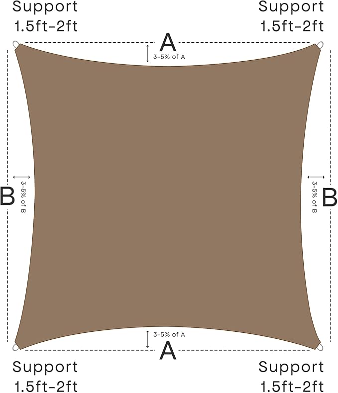 Sun Shade Sail Canopy, 20' x 20' Rectangle 95% UV Block Shade Cover for Outdoor, Backyard Patio, Lawn, Garden, Sandbox Carpor Mocha