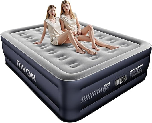 DIVON Full Air Mattress with Built in Pump Raised, 2 Min Self Inflatable Mattress, 18’’ Blow up Mattress for Adults, 660 LBS Portable Air Bed for Guest, Camping, Travel & Floor, Dark Blue