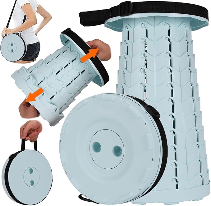 Fishboy Upgraded Collapsible Stool, 400lbs Max Weight, Lightweight But Sturdy, Portable Retractable Folding Telescoping Foldable Camping Stool for Adults Outdoor Fishing Hiking Gardening Travel BBQ