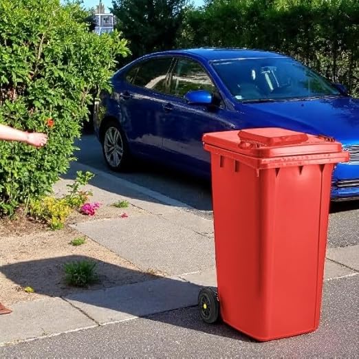 PRO&Family Wheeled Outdoor Trash Can Garbage Can Garage Trash Can for Restaurants/Hospitals/Offices/Back of House/Warehouses/Home (Red, 64 Gallon)