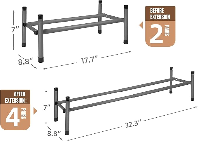 STORAGE MANIAC Expandable Shoe Rack, 4 Pairs Stackable Small Shoe Rack, Metal Adjustable Shoes Organizer for Closet, Entryway, Hallway, Garage, Front Door, Shoes Shelves, Black 1 Tier