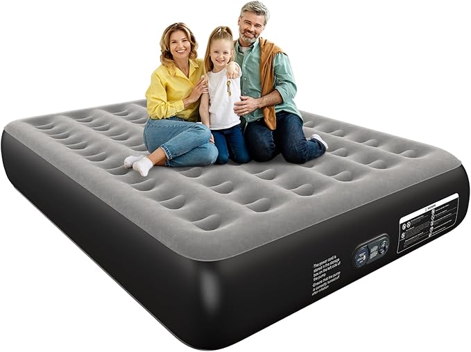 Air Mattress Queen with Built in Pump 13" Double Height Inflatable Mattress with Soft Flocked Top & Carry Bag Adjustable Blow Up Mattress Portable Air Bed for Guest Indoor