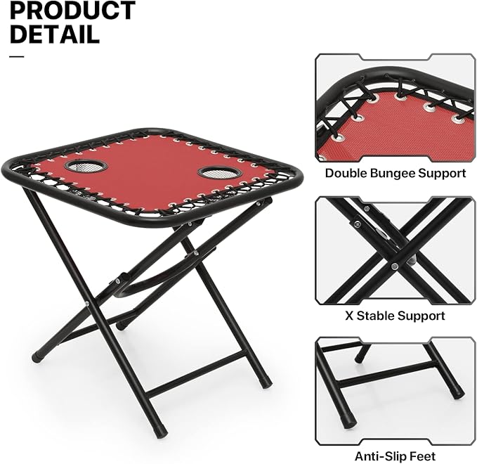 MoNiBloom 3PCS Leisure Chairs Table Set Outdoor Furniture Zero Gravity Chairs Recliner Adjustable Folding Lounger for Pool Patio Camping Yard Beach Vacation, 330lbs Capacity, Maroon