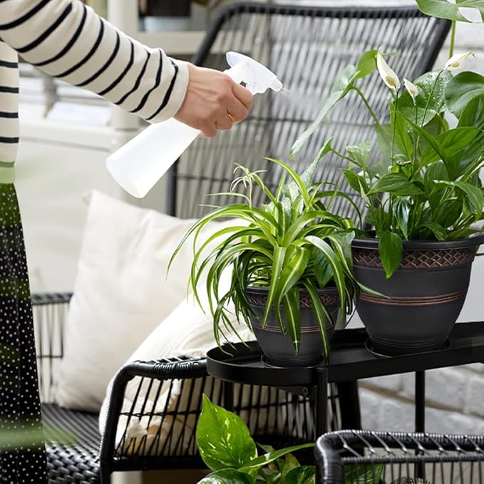 10 Inch 4 Pack Large Plant Pots, Plastic Flower Pot for Indoor & Outdoor with Drainage Holes & Saucer, Plaid Pattern Planters Garden Pots for Herbs