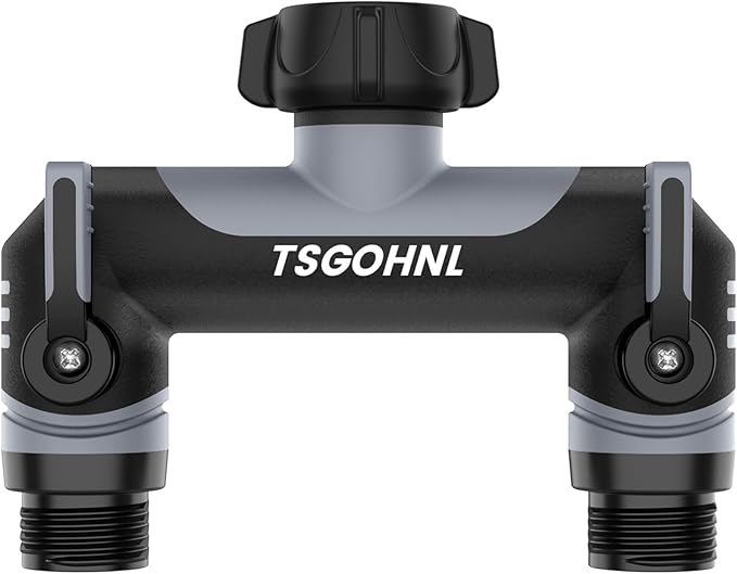 Garden Hose Splitter, 3/4-Inch Hose Manifold, Outdoor Faucet Adapter - Soft TPR Covering - Lightweight Non-Slip Sun-Resistant 2-Way Valve（Gray）