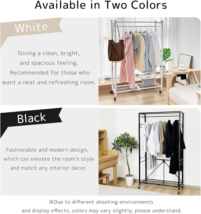 lumizone Expandable Wardrobe Closet, Foldable Clothing Rack with Shelves, Heavy Duty Collapsible Garment Rack Organizer for Hanging Clothes, Shoes & Storage(Black)