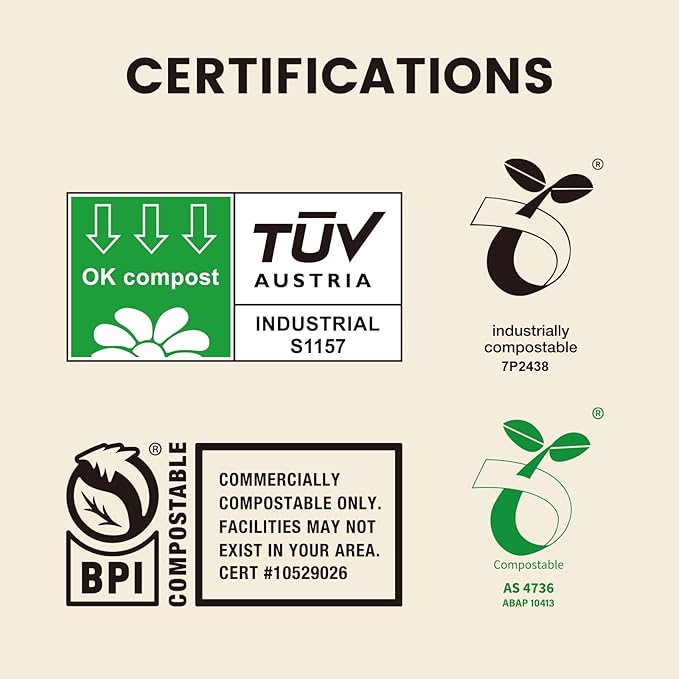 SUPERBIO 1.6 Gallon Handle Tie Compostable Food Scrap Bags, Small Compost Bags with Handles, 50 Count, 2 Pack, BPI & OK compost INDUSTRIAL