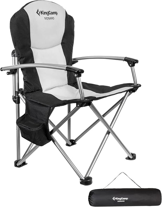 KingCamp Oversized Camping Folding Chair, Heavy Duty 450 LBS with Lumbar Support, Padded Outdoor Chair with Cup Holder, Camp Lawn Chair with Cooler Bag for Sports, Garden, Beach, Fishing