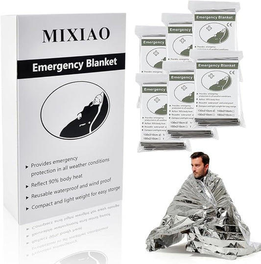 Emergency Foil Blanket, Survival Thermal Mylar Blankets Individually Packaged Perfect for Outdoors, Hiking, Survival, Marathons or First Aid (Silver (6 Pack))